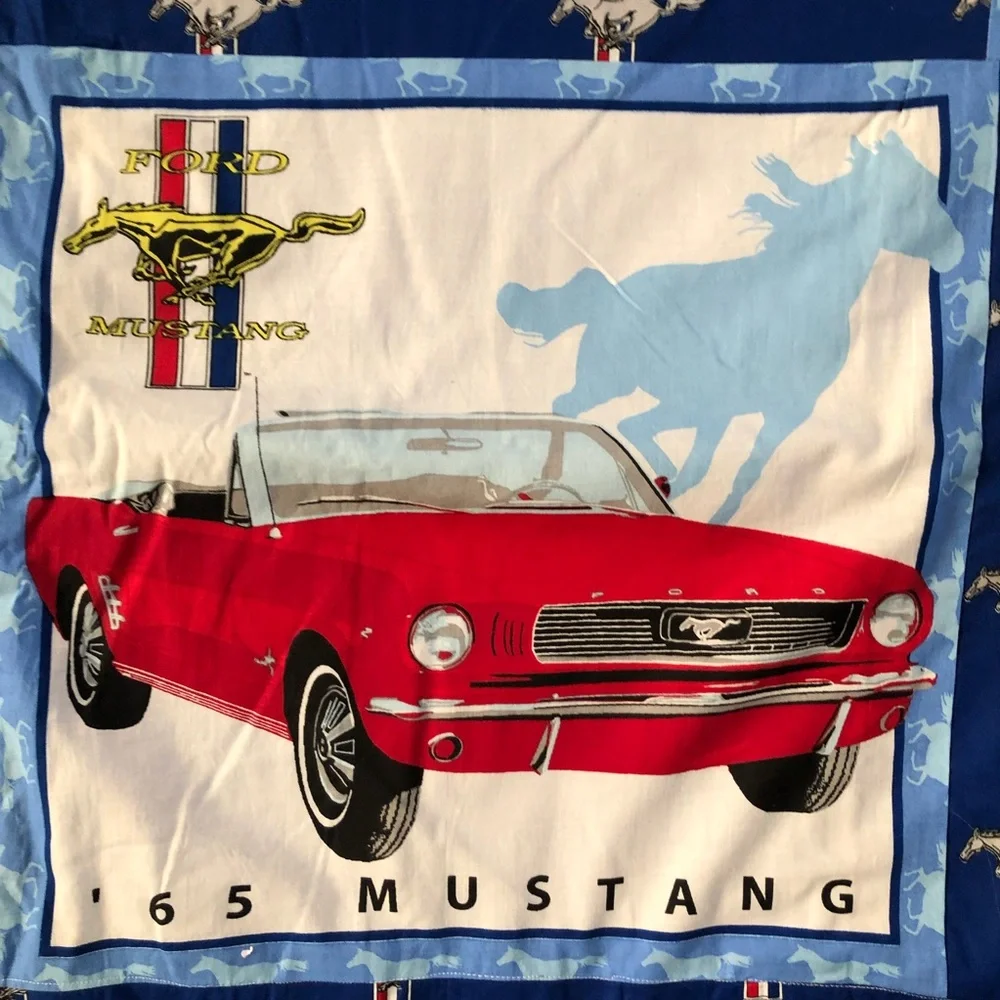 Mustang 1965 Homemade Coverlet Matching Pillow Blue Horse Car Logo